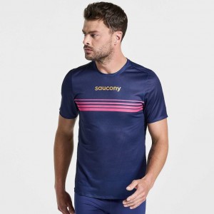 Férfi Saucony Elite Rövid Sleeve Póló Sötétkék | HUNGARY LGCPQ