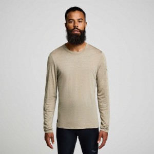 Férfi Saucony Peregrine Merino Long Sleeve Póló Olivazöld | HUNGARY SEDPU