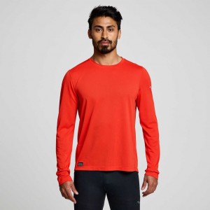 Férfi Saucony Stopwatch Long Sleeve Póló Piros | HUNGARY CENGM