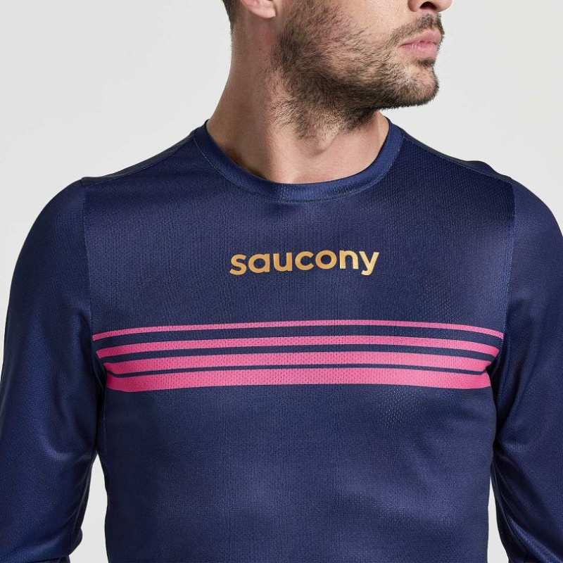 Férfi Saucony Elite Long Sleeve Póló Sötétkék | HUNGARY UEXNW