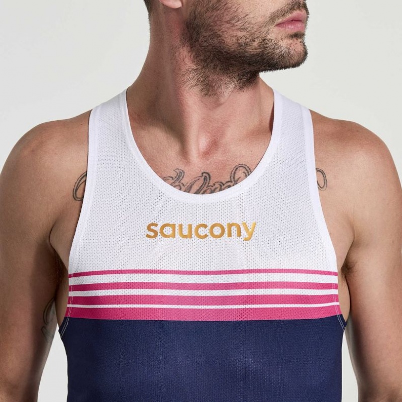 Férfi Saucony Elite Singlet Ujjatlan Póló Fehér Sötétkék | HUNGARY GVWXP