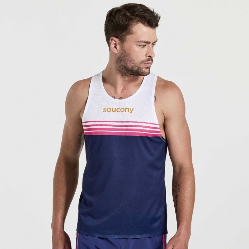 Férfi Saucony Elite Singlet Ujjatlan Póló Fehér Sötétkék | HUNGARY GVWXP