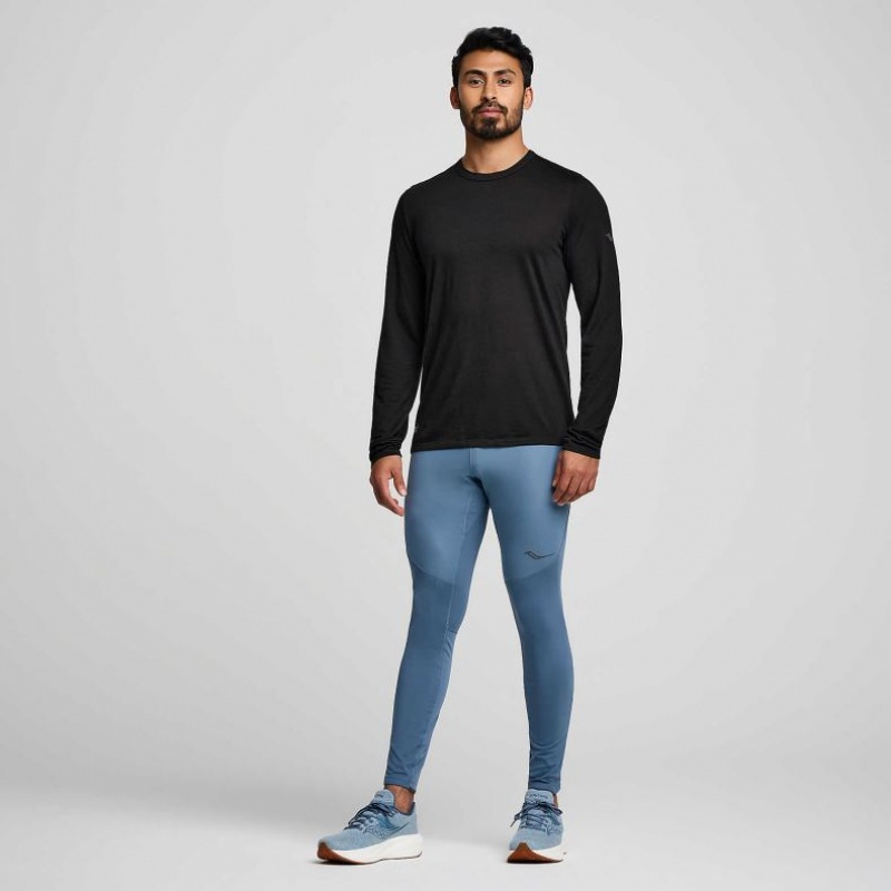 Férfi Saucony Peregrine Merino Long Sleeve Póló Fekete | HUNGARY PFHJA