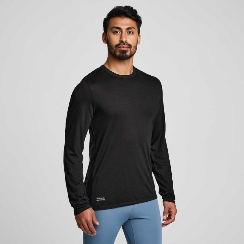 Férfi Saucony Peregrine Merino Long Sleeve Póló Fekete | HUNGARY PFHJA