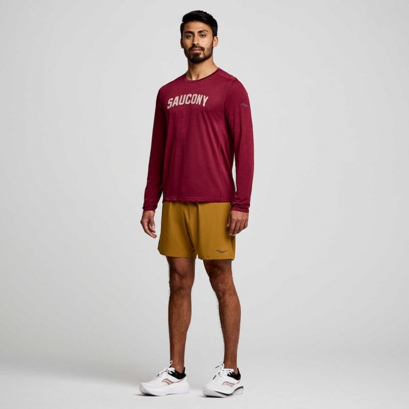 Férfi Saucony Stopwatch Graphic Long Sleeve Póló Piros | HUNGARY JHSXN