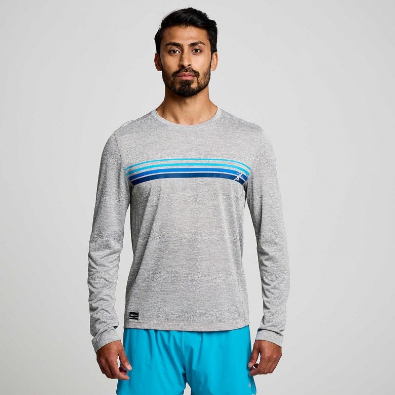 Férfi Saucony Stopwatch Graphic Long Sleeve Póló Világos Szürke | HUNGARY ZDTBH