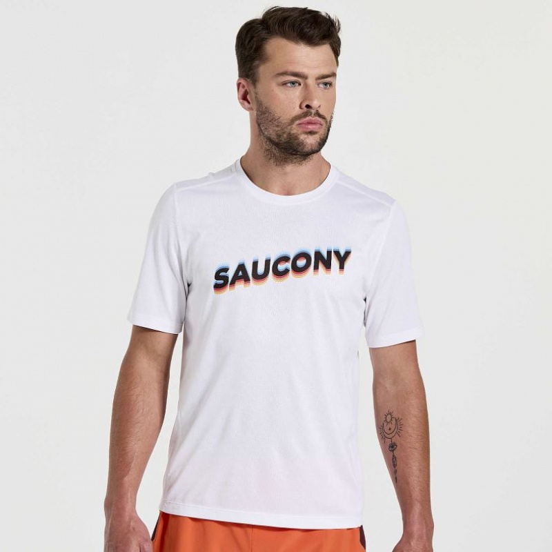 Férfi Saucony Stopwatch Graphic Rövid Sleeve Póló Fehér | HUNGARY XZTUV