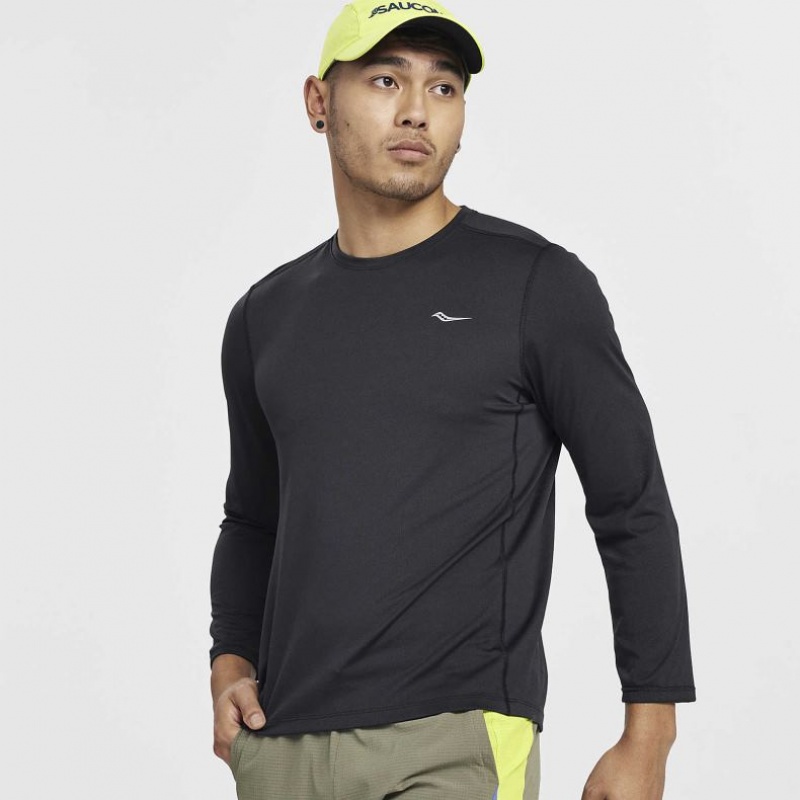 Férfi Saucony Stopwatch Long Sleeve Póló Fekete | HUNGARY CRNIW