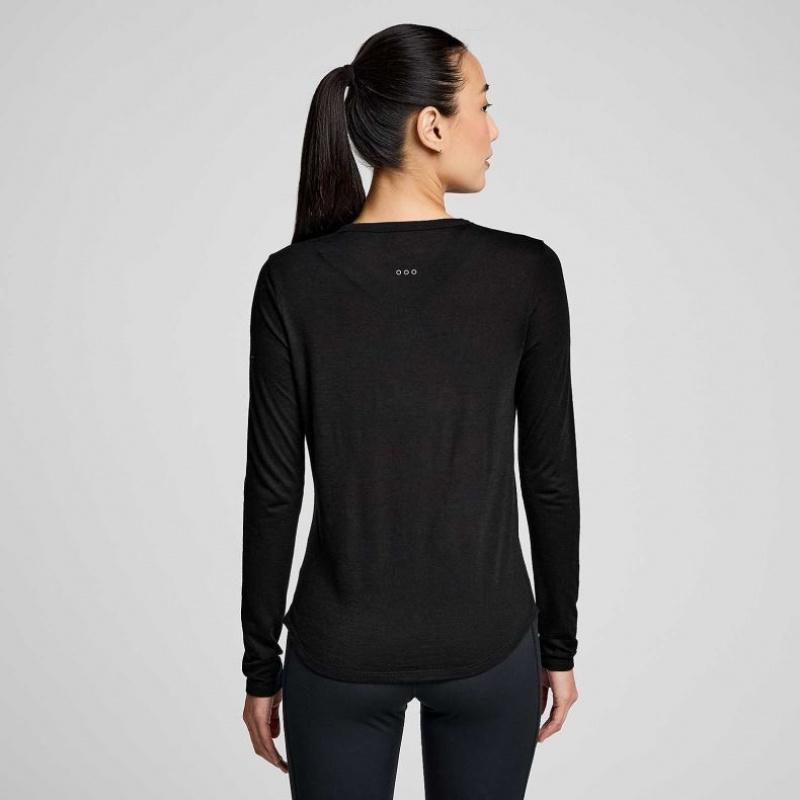 Női Saucony Peregrine Merino Long Sleeve Póló Fekete | HUNGARY AOHEX