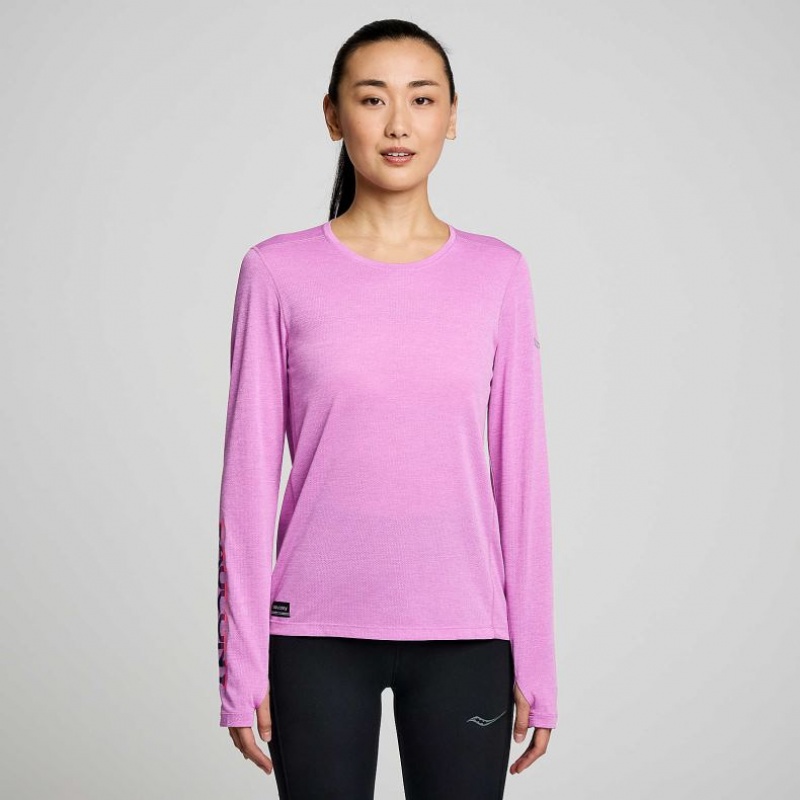 Női Saucony Stopwatch Graphic Long Sleeve Póló Lila | HUNGARY DUBIN