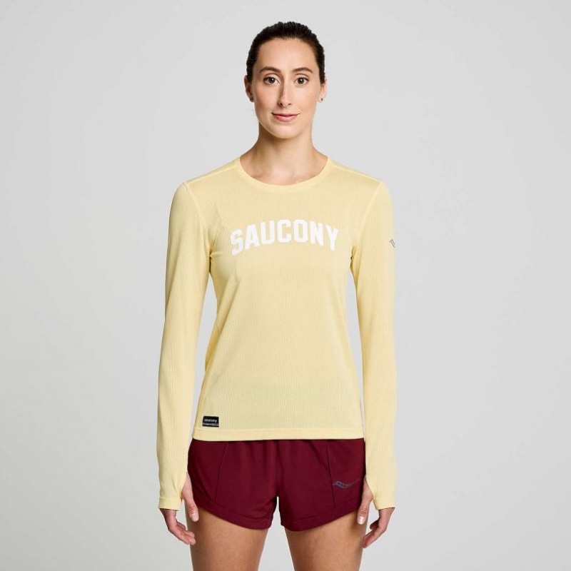 Női Saucony Stopwatch Graphic Long Sleeve Póló Sárga | HUNGARY BPWHG