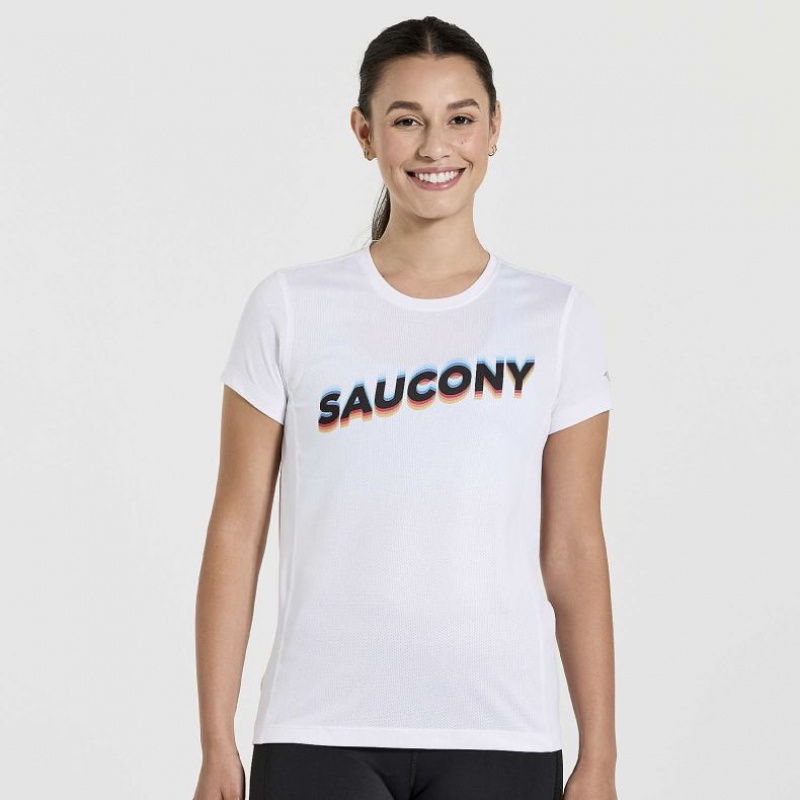 Női Saucony Stopwatch Graphic Rövid Sleeve Póló Fehér | HUNGARY JSNYF